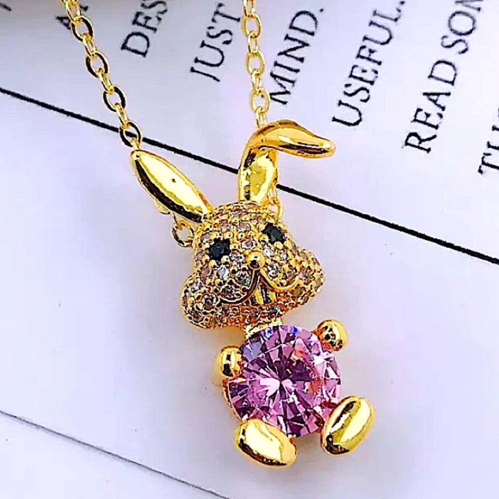 GOLD ZIRCON RABBIT PENDANT NECKLACE